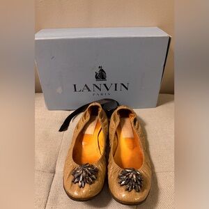 LANVIN Paris starburst jeweled crystal patent leather ballet flats 37